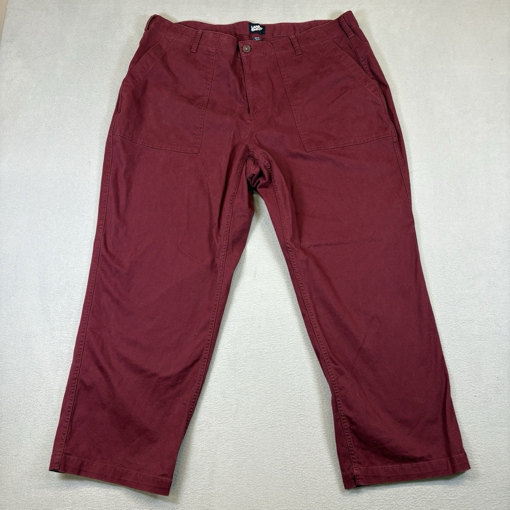Lands End Womens 20W Burgundy Utility Chino Pants Stretch Cotton Straight Leg